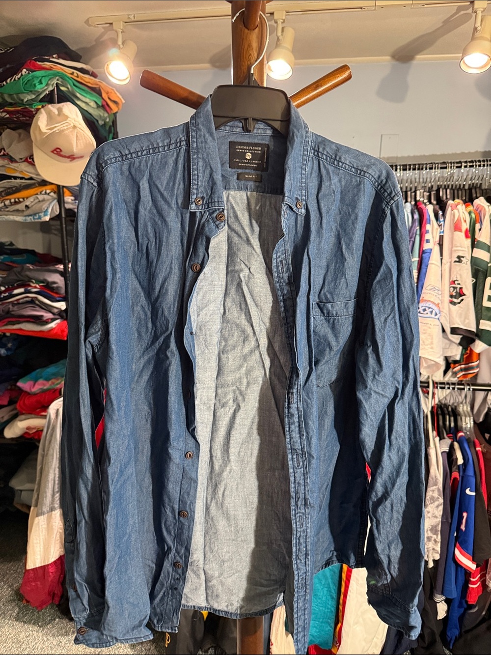 Denim & Flower Men's Lightweight Blue Denim Shirt Jacket